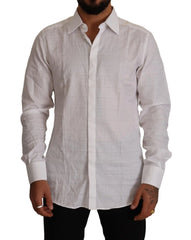 Dolce & Gabbana White GOLD Cotton Slim Fit Dress Formal Shirt - Shirts