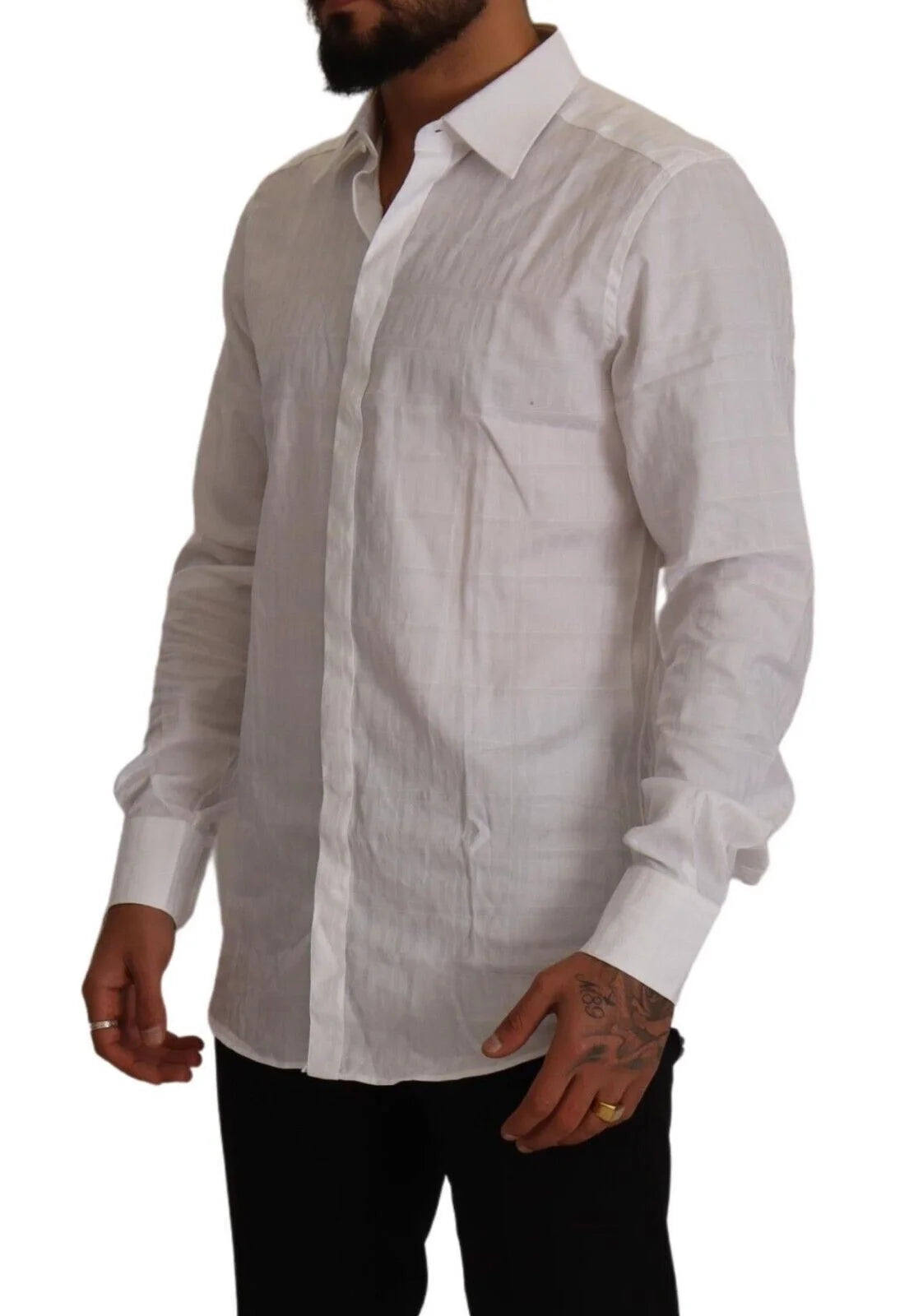 Dolce & Gabbana White GOLD Cotton Slim Fit Dress Formal Shirt - Shirts