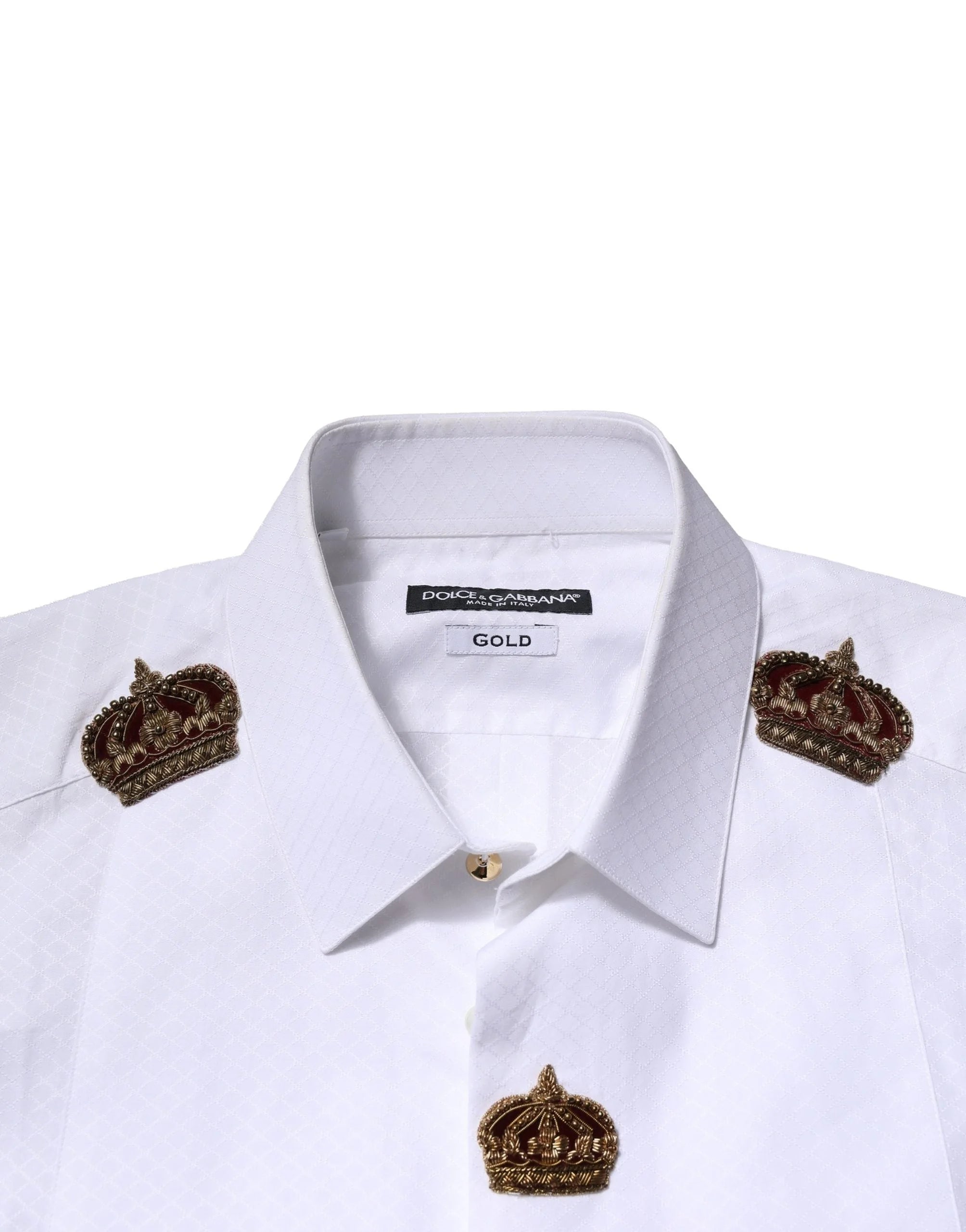 Dolce & Gabbana White GOLD Crown Cotton Dress Formal Shirt - IT37 | XS - Shirts