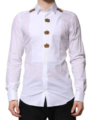 Dolce & Gabbana White GOLD Crown Cotton Dress Formal Shirt - IT37 | XS - Shirts