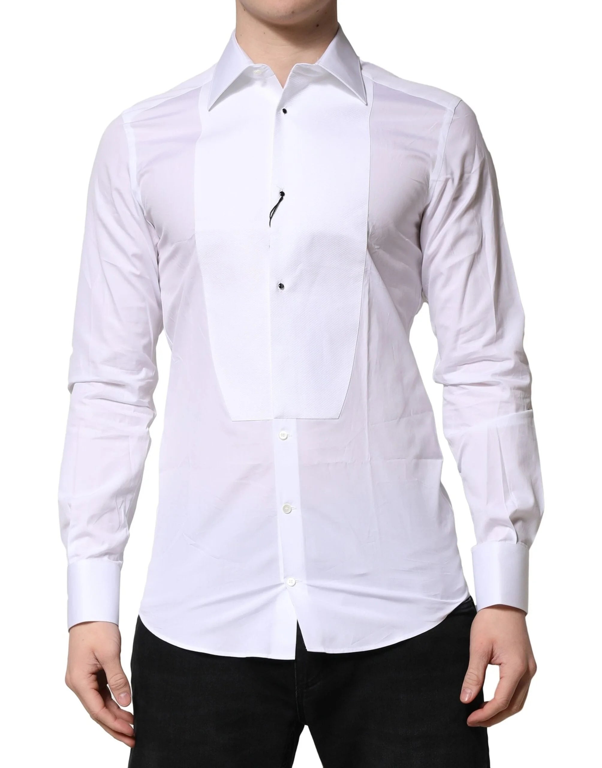 Dolce & Gabbana White GOLD Crown Cotton Dress Formal Shirt - IT39 | S - Shirts