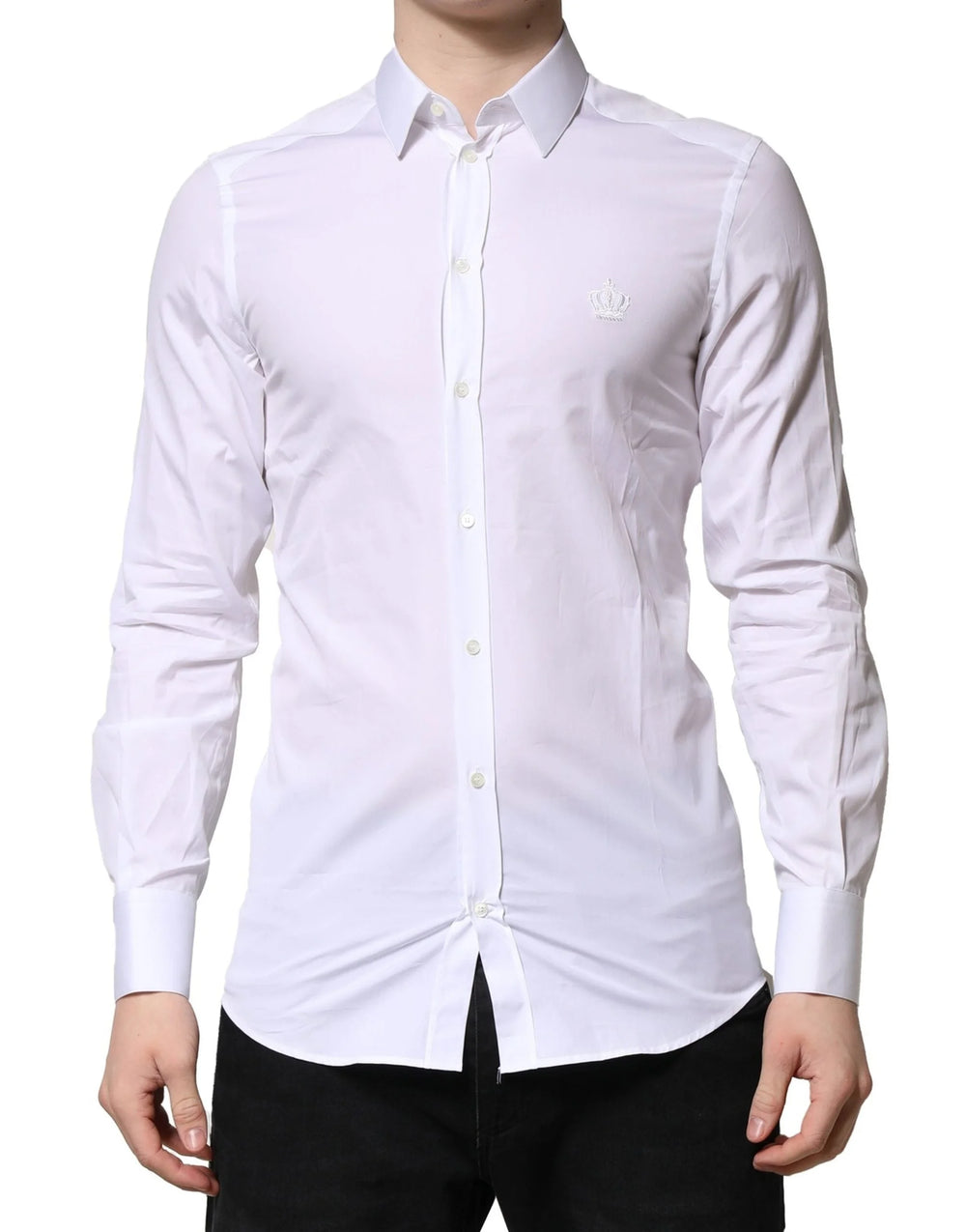 Dolce & Gabbana White GOLD Crown Cotton Dress Formal Shirt - IT39 | S - Shirts