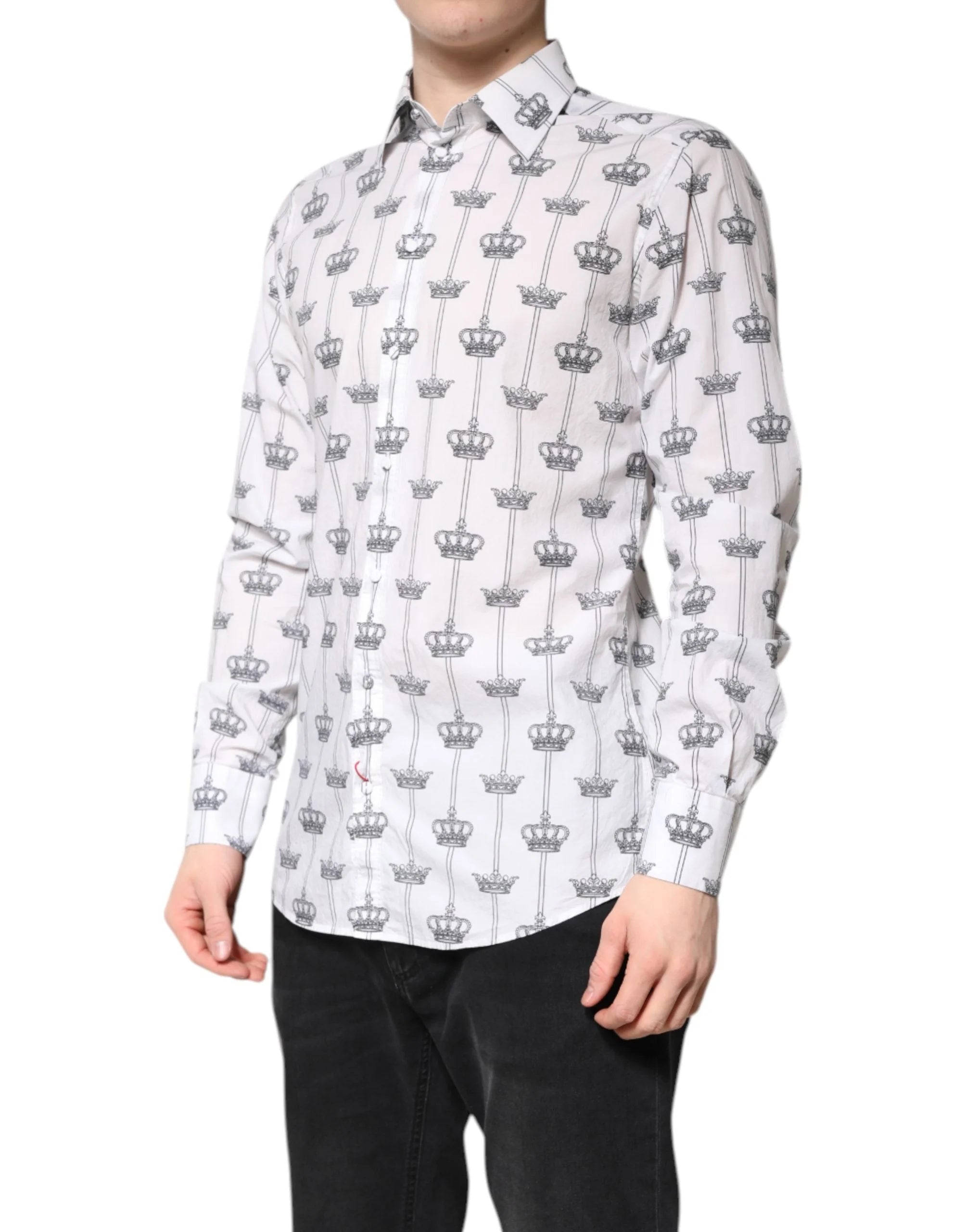 Dolce & Gabbana White GOLD Crown Cotton Dress Formal Shirt - IT43 | 2XL - Shirts