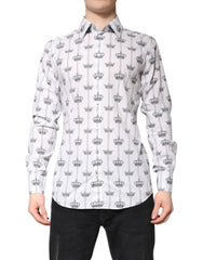Dolce & Gabbana White GOLD Crown Cotton Dress Formal Shirt - IT43 | 2XL - Shirts