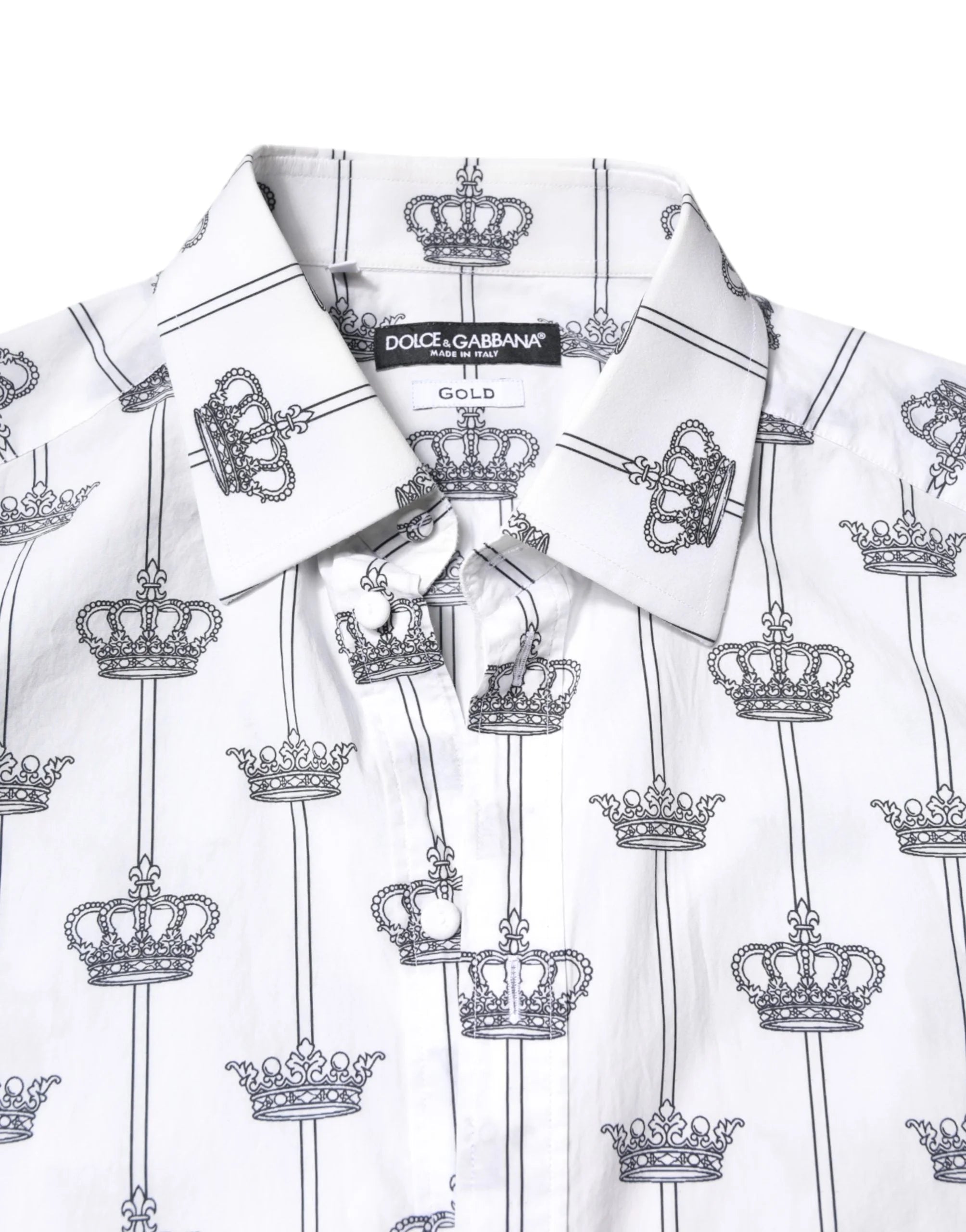 Dolce & Gabbana White GOLD Crown Cotton Dress Formal Shirt - IT43 | 2XL - Shirts