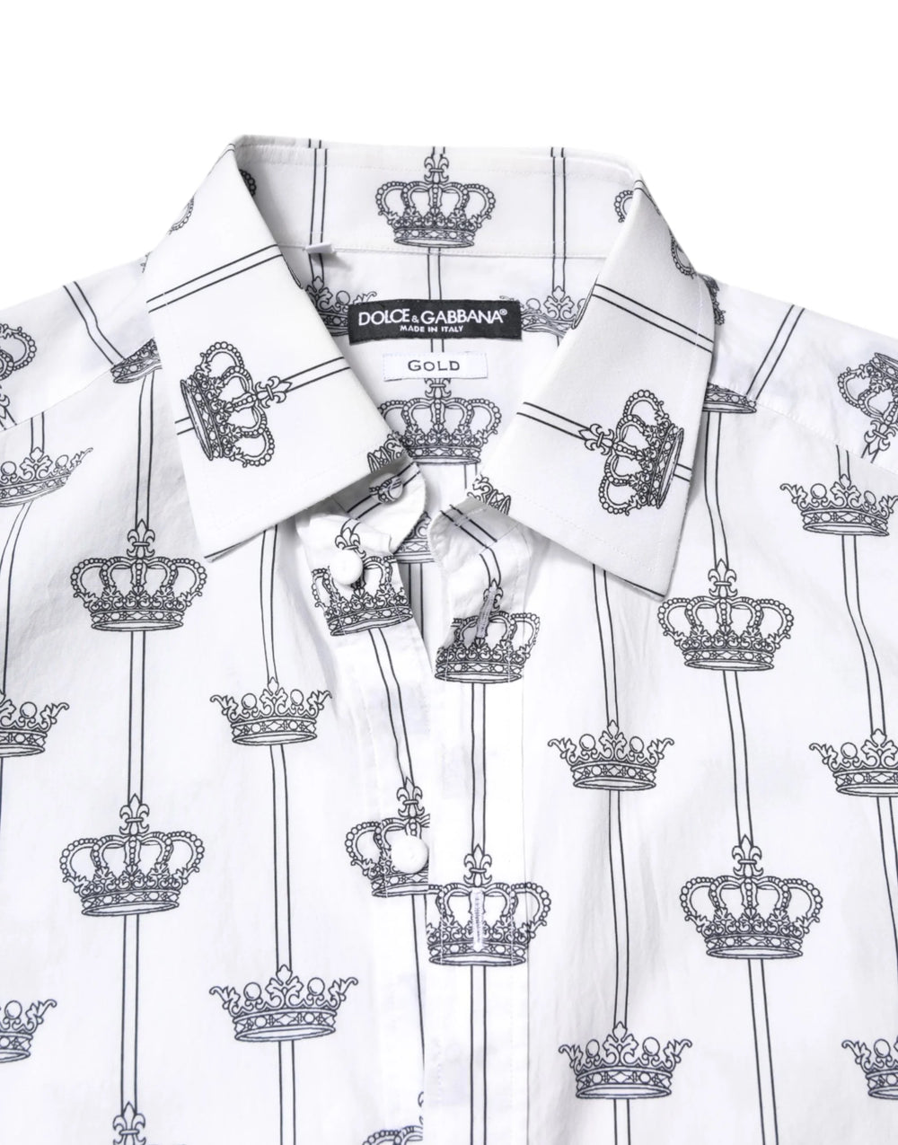 Dolce & Gabbana White GOLD Crown Cotton Dress Formal Shirt - IT43 | 2XL - Shirts