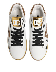 Dolce & Gabbana White Gold Crystal Portofino Sneakers Shoes - Sneakers