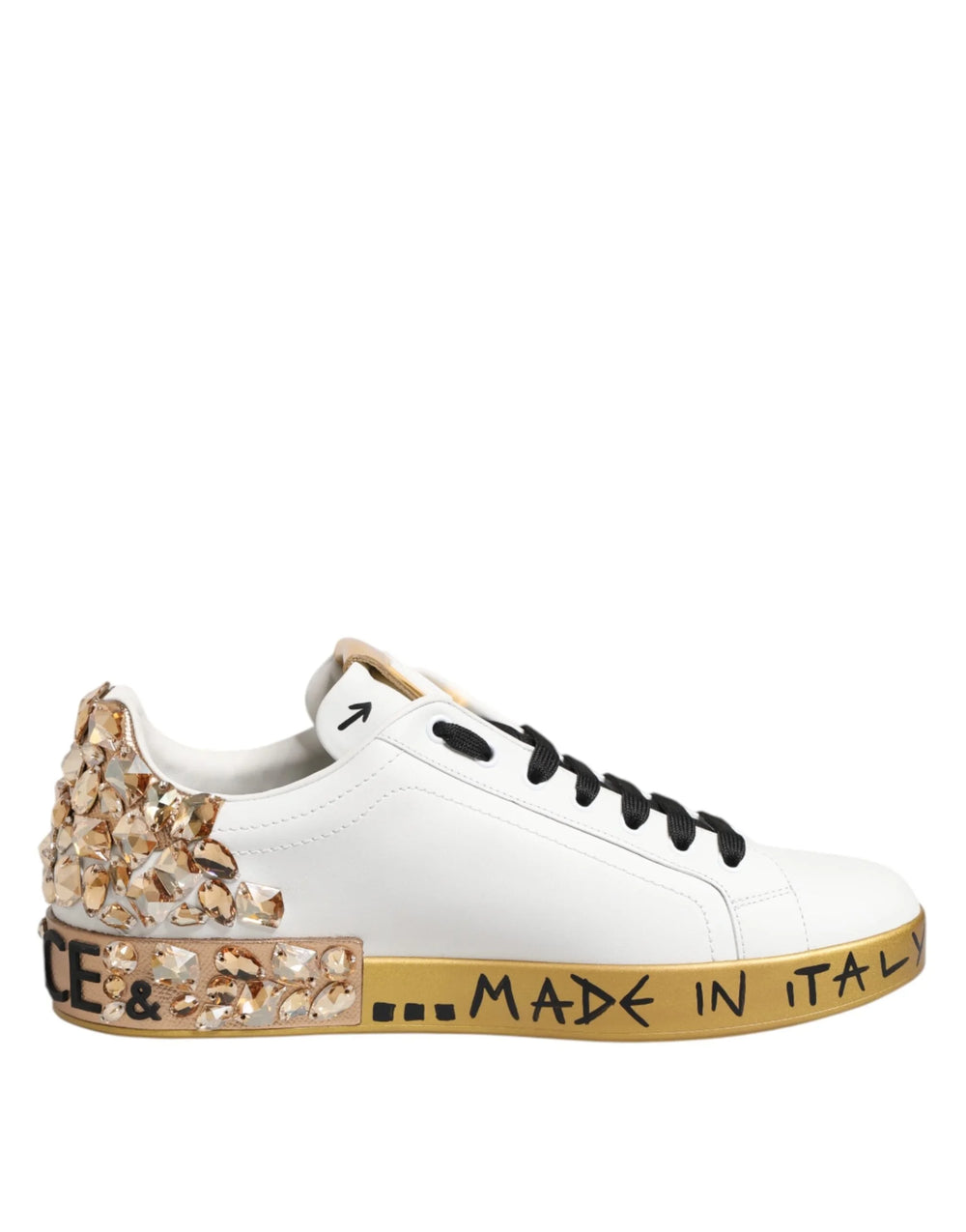 Dolce & Gabbana White Gold Crystal Portofino Sneakers Shoes - Sneakers