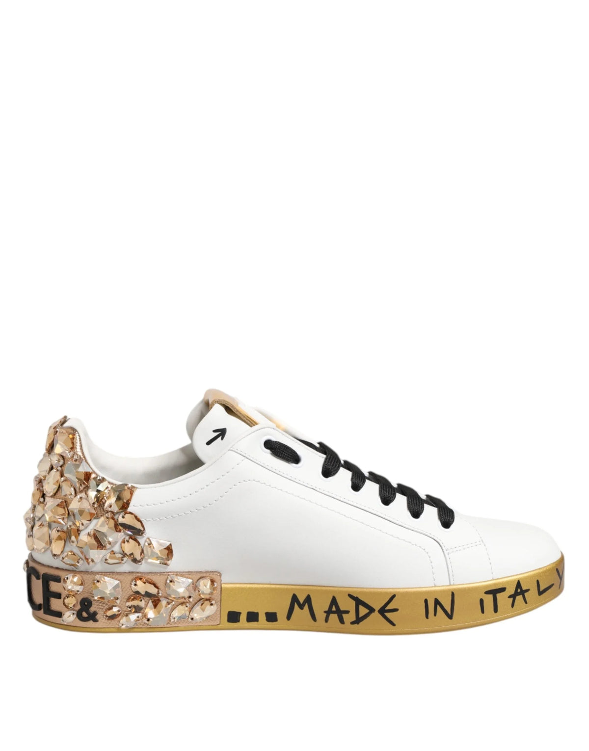 Dolce & Gabbana White Gold Crystal Portofino Sneakers Shoes - Sneakers