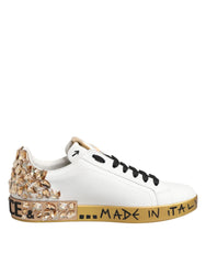 Dolce & Gabbana White Gold Crystal Portofino Sneakers Shoes - Sneakers