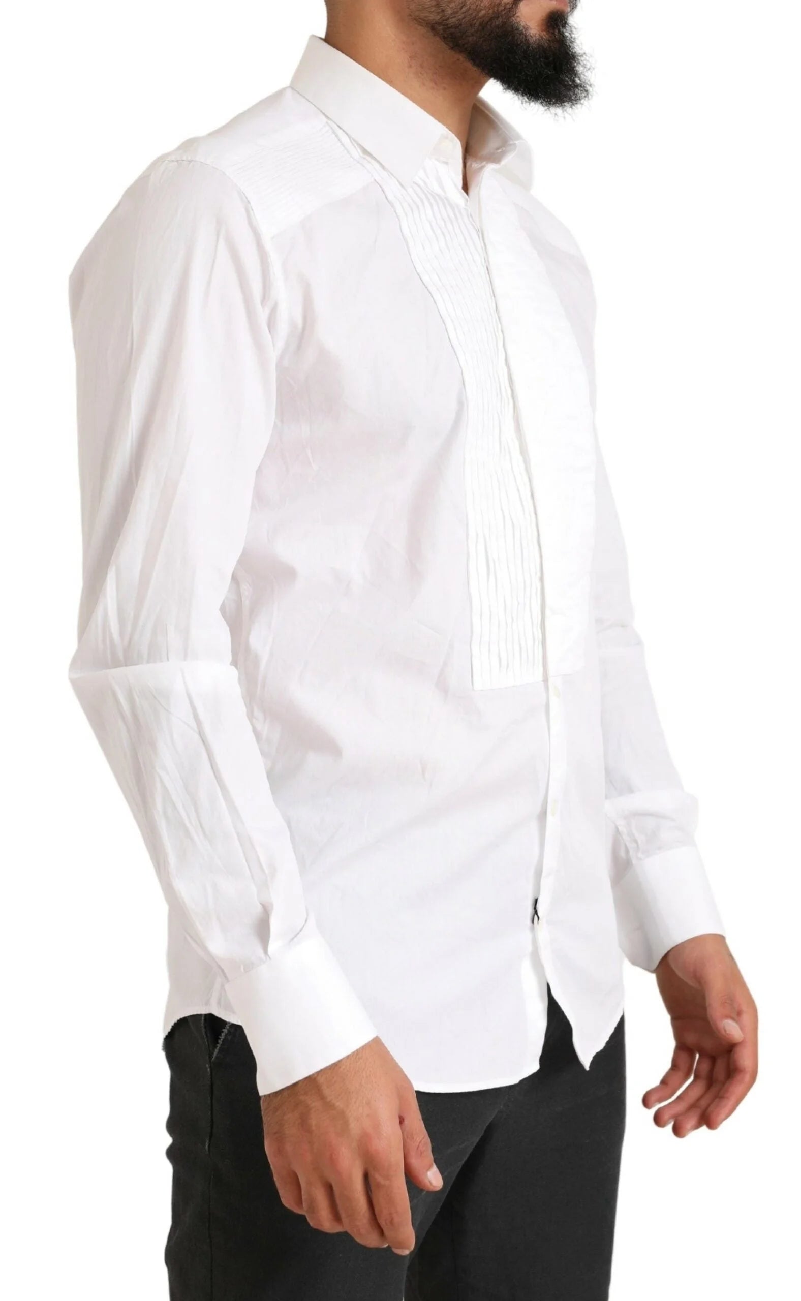 Dolce & Gabbana White GOLD Formal Cotton Tuxedo Dress Shirt - IT38 | XS - Shirts