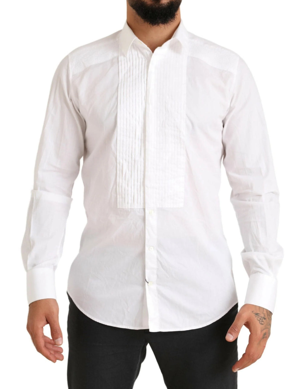 Dolce & Gabbana White GOLD Formal Cotton Tuxedo Dress Shirt - IT38 | XS - Shirts