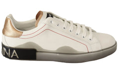 Dolce & Gabbana White Gold Leather Low Top Sneakers Casual Shoes - Sneakers