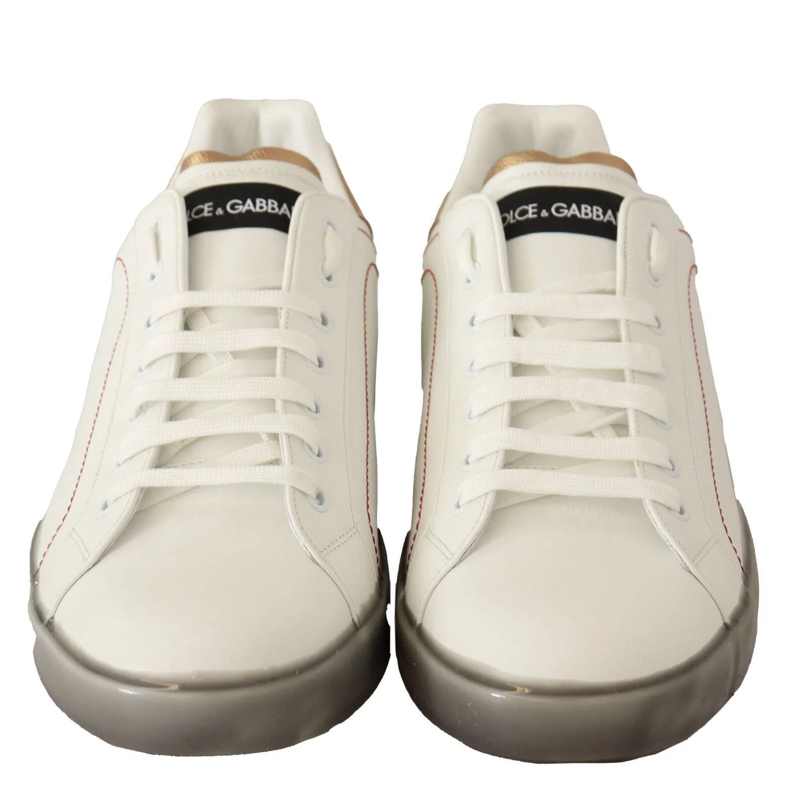 Dolce & Gabbana White Gold Leather Low Top Sneakers Casual Shoes - Sneakers