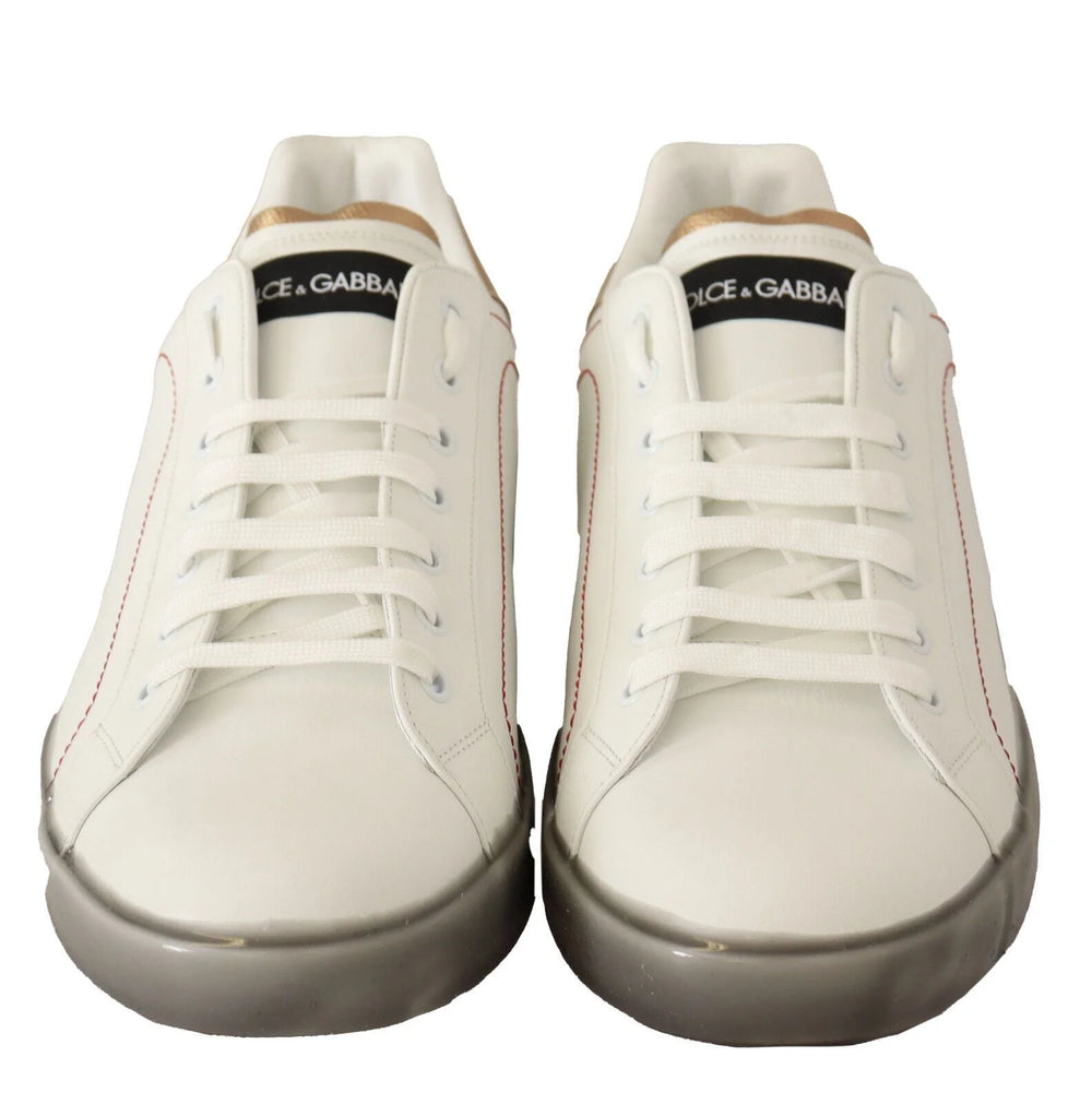 Dolce & Gabbana White Gold Leather Low Top Sneakers Casual Shoes - Sneakers