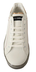 Dolce & Gabbana White Gold Leather Low Top Sneakers Casual Shoes - Sneakers