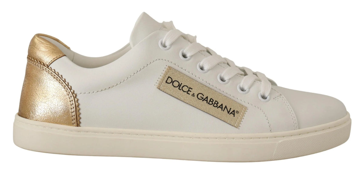 Dolce & Gabbana White Gold Leather Low Top Sneakers - EU35/US4.5 - Sneakers