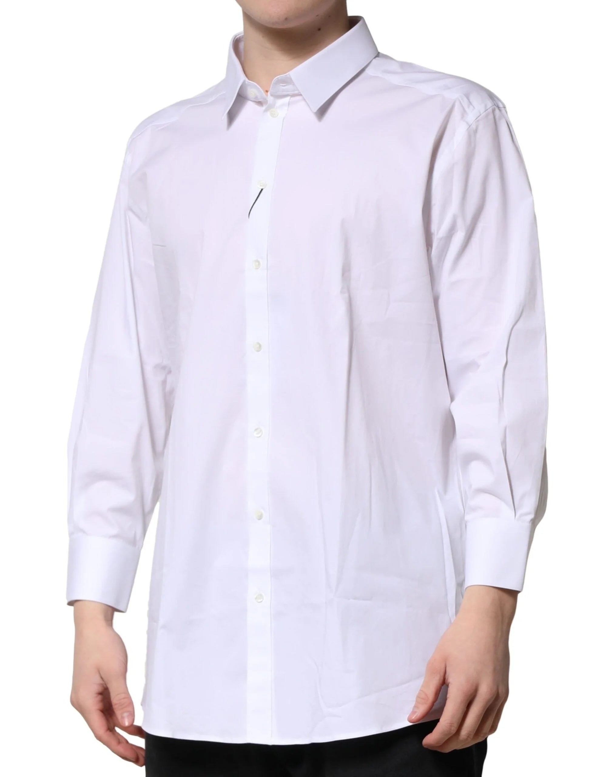 Dolce & Gabbana White GOLD Long Sleeves Dress Formal Shirt - IT45 | 3XL - Shirts