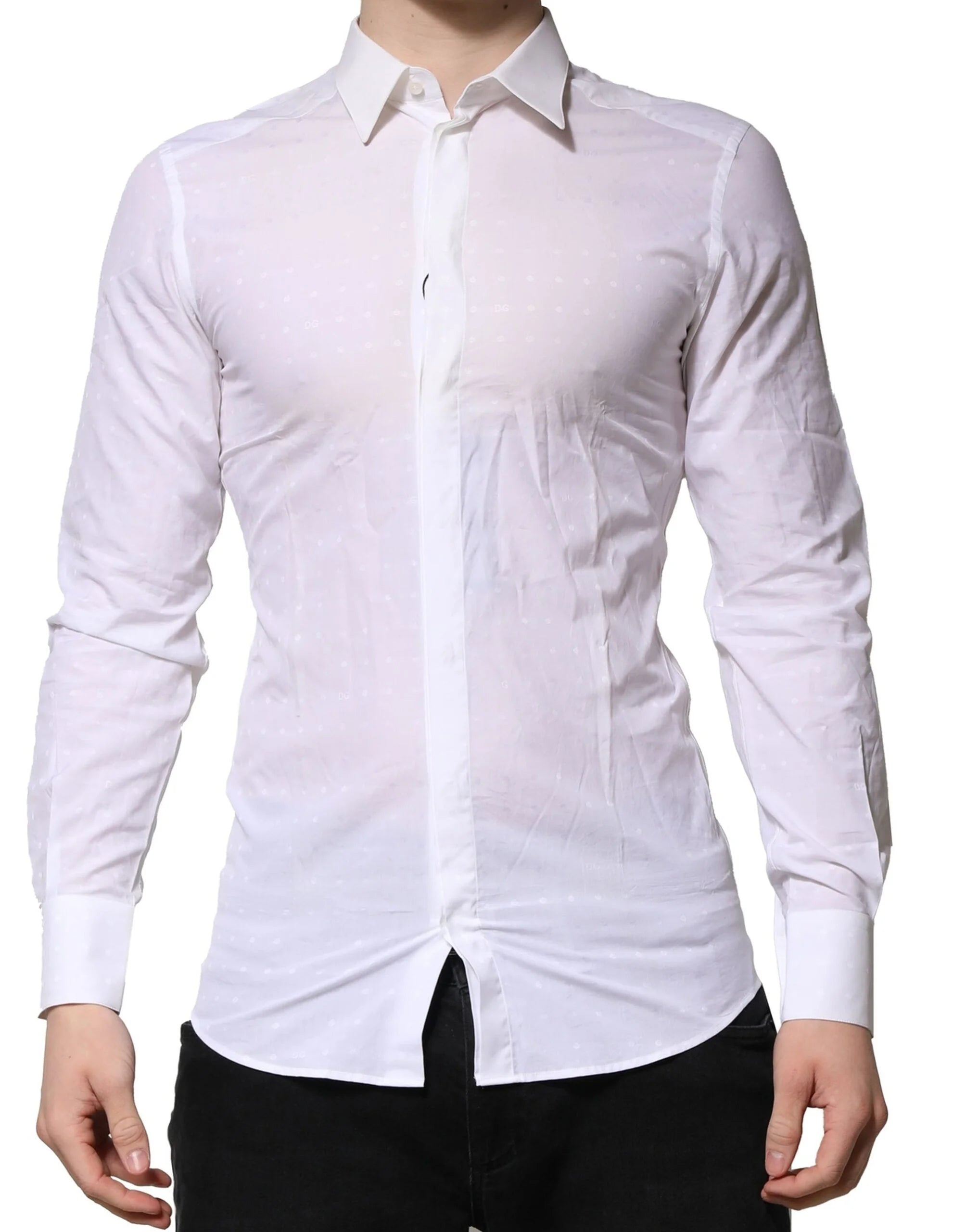 Dolce & Gabbana White GOLD Long Sleeves Dress Men Formal Shirt - IT38 | XS - Shirts