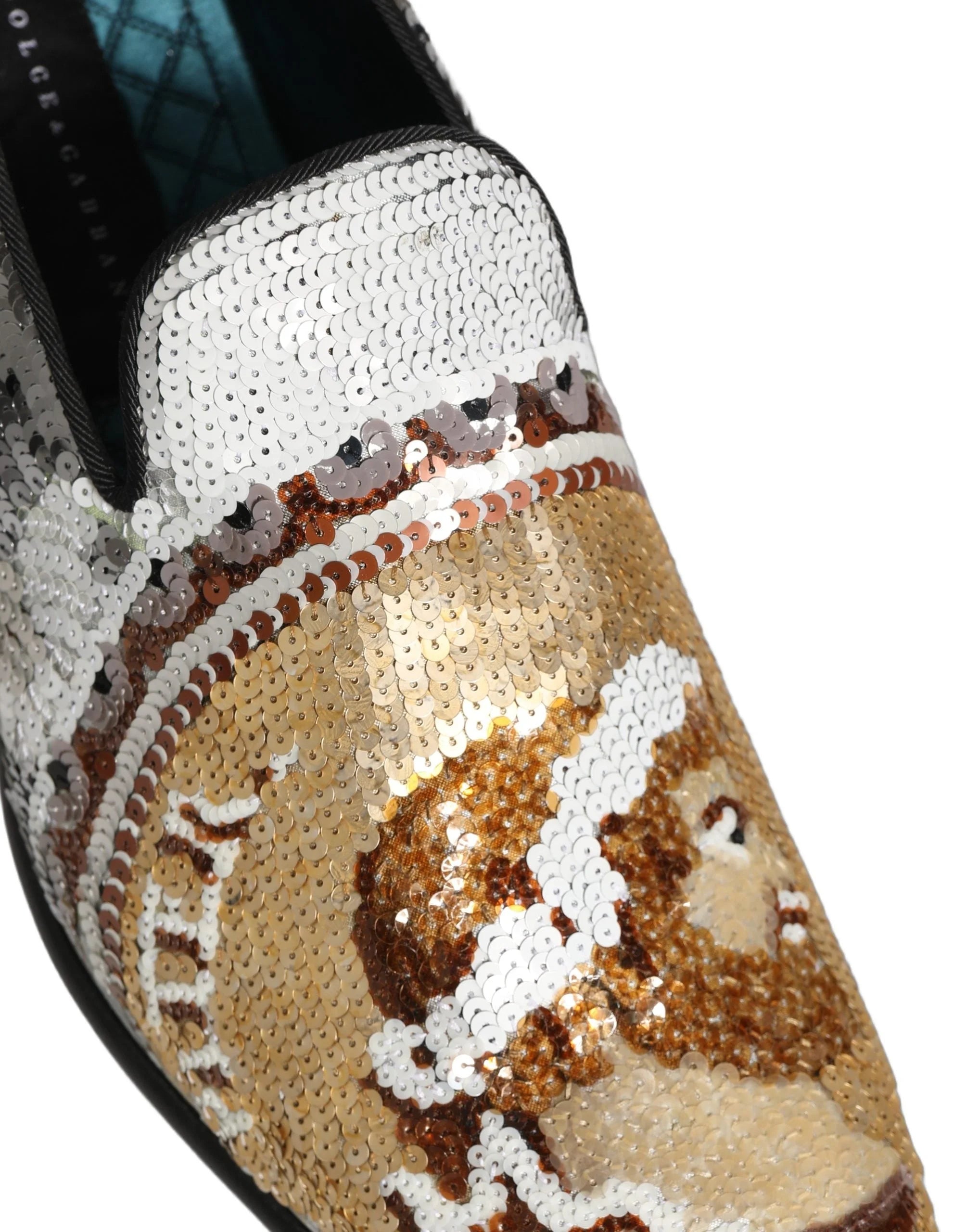 Dolce & Gabbana White Gold Sequined Slip On Loafers Shoes - EU43/US10