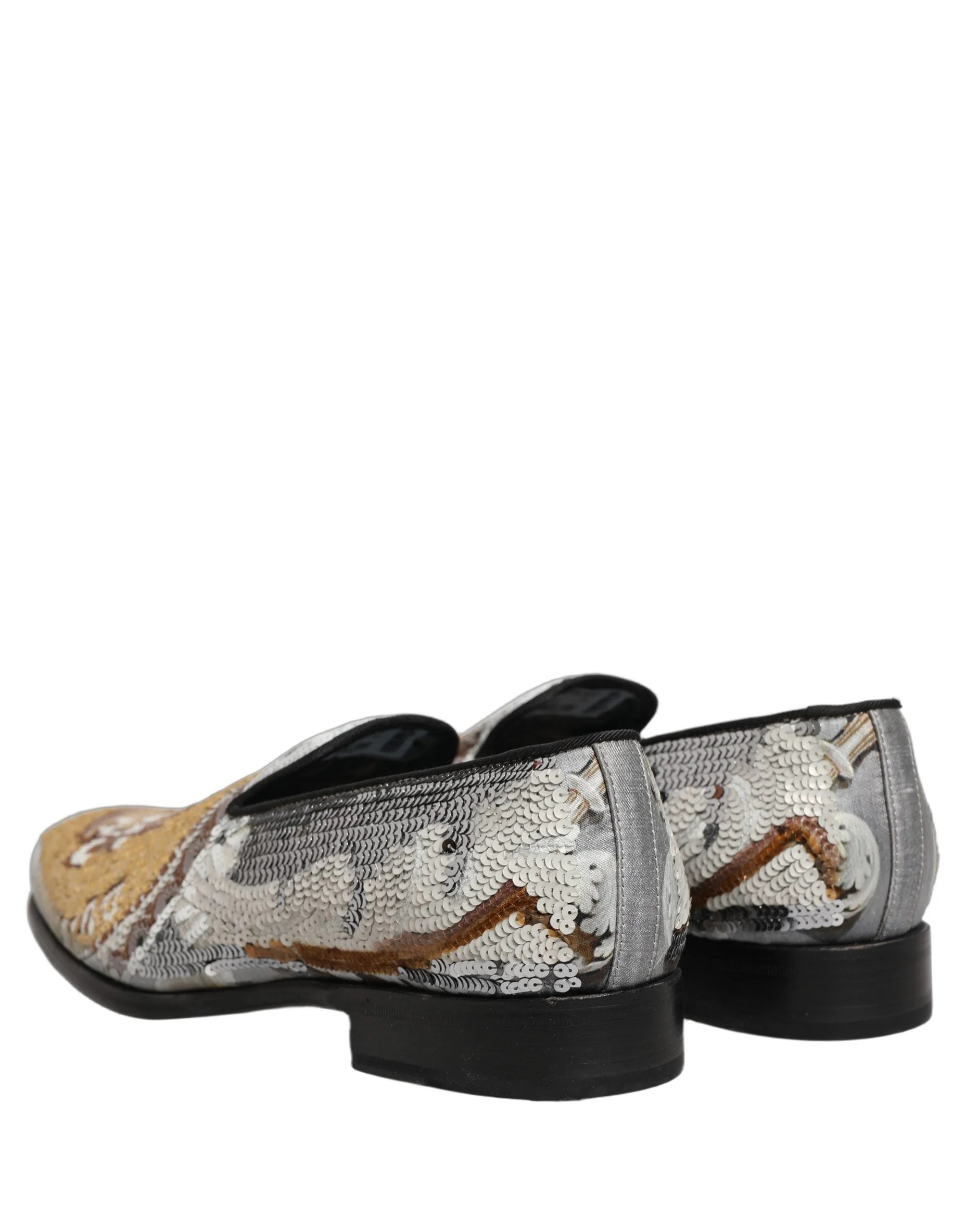 Dolce & Gabbana White Gold Sequined Slip On Loafers Shoes - EU43/US10