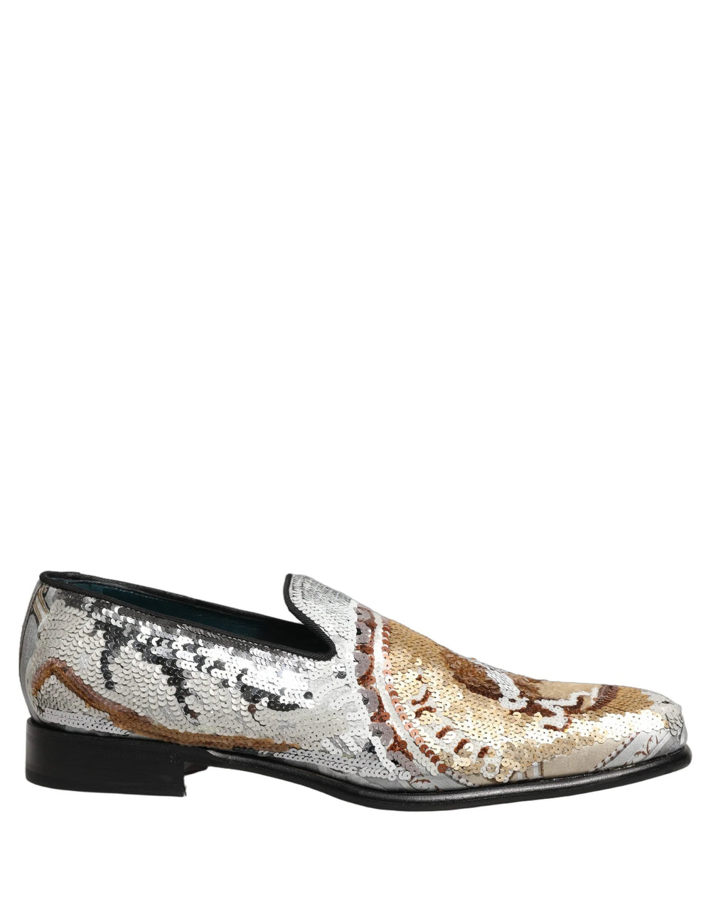 Dolce & Gabbana White Gold Sequined Slip On Loafers Shoes - EU43/US10
