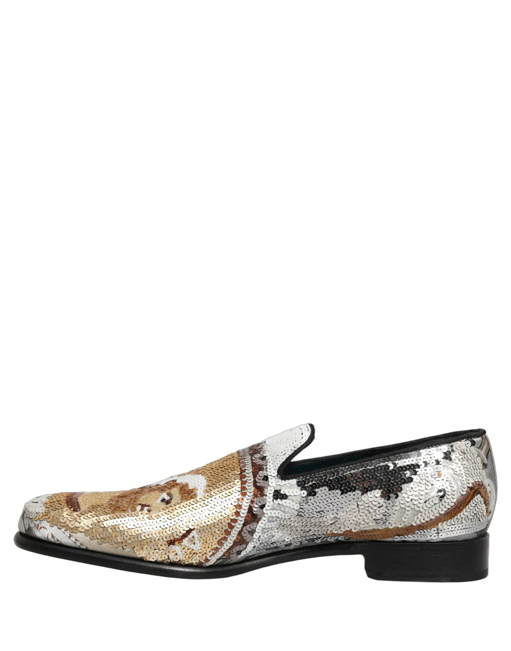 Dolce & Gabbana White Gold Sequined Slip On Loafers Shoes - EU43/US10
