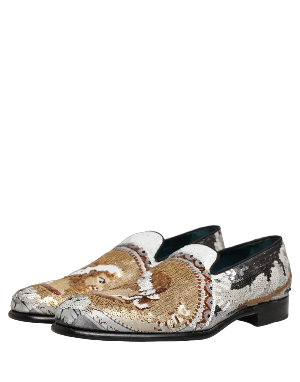 Dolce & Gabbana White Gold Sequined Slip On Loafers Shoes - EU43/US10