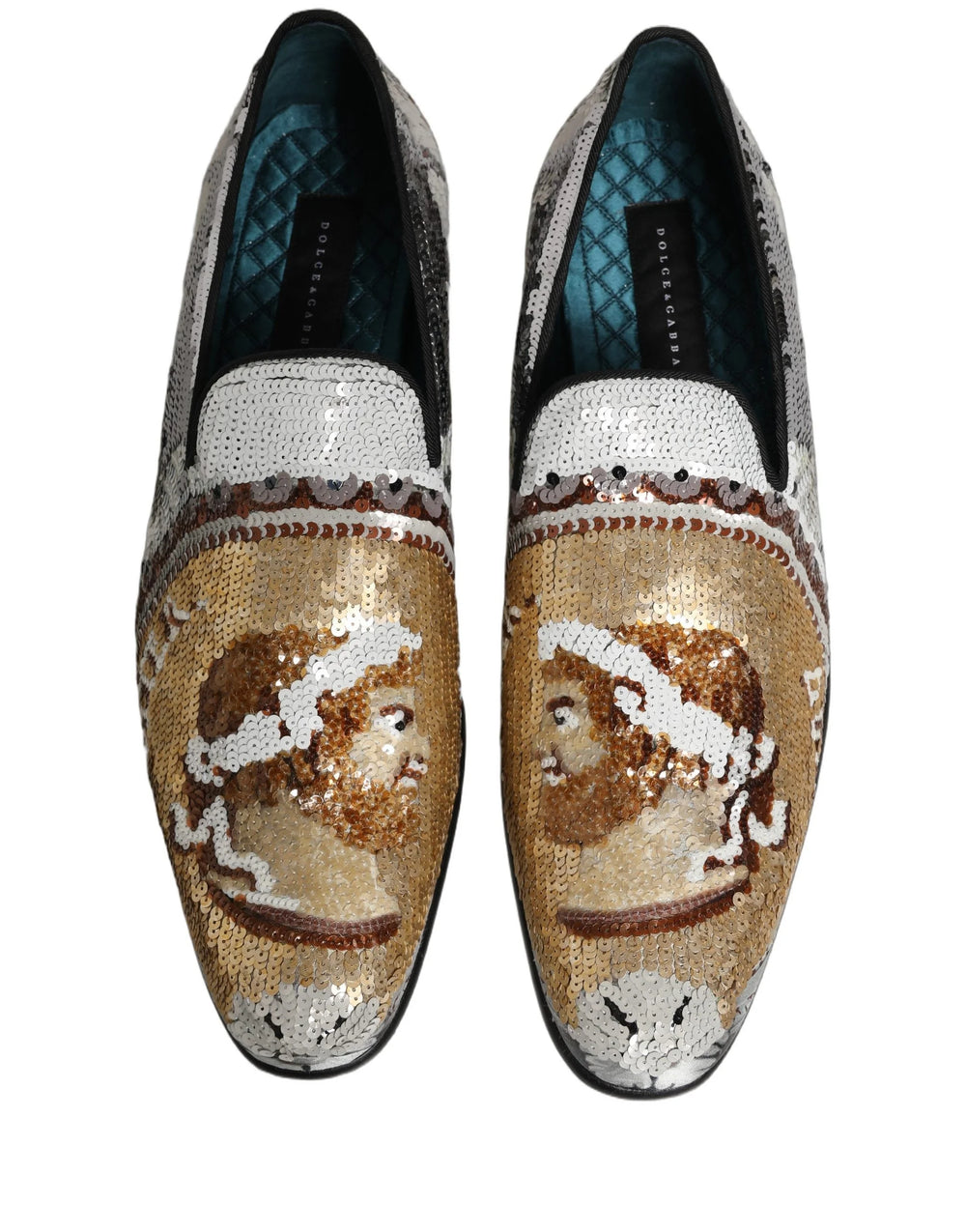 Dolce & Gabbana White Gold Sequined Slip On Loafers Shoes - EU43/US10