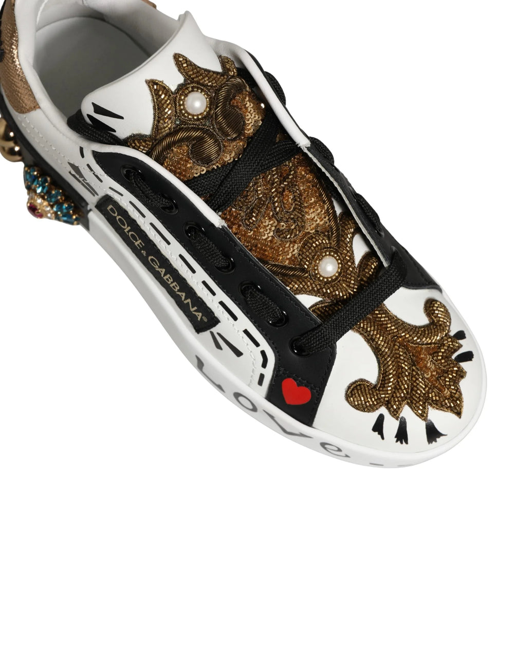 Dolce & Gabbana Fehér, aranycsatossal díszített Portofino sportcipők - EU35/US4.5