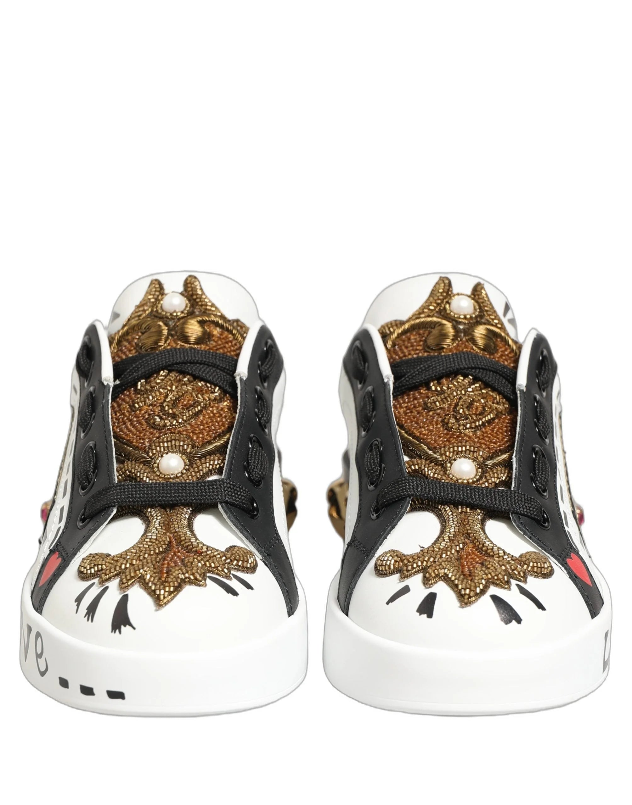 Dolce & Gabbana Fehér, aranycsatossal díszített Portofino sportcipők - EU35/US4.5