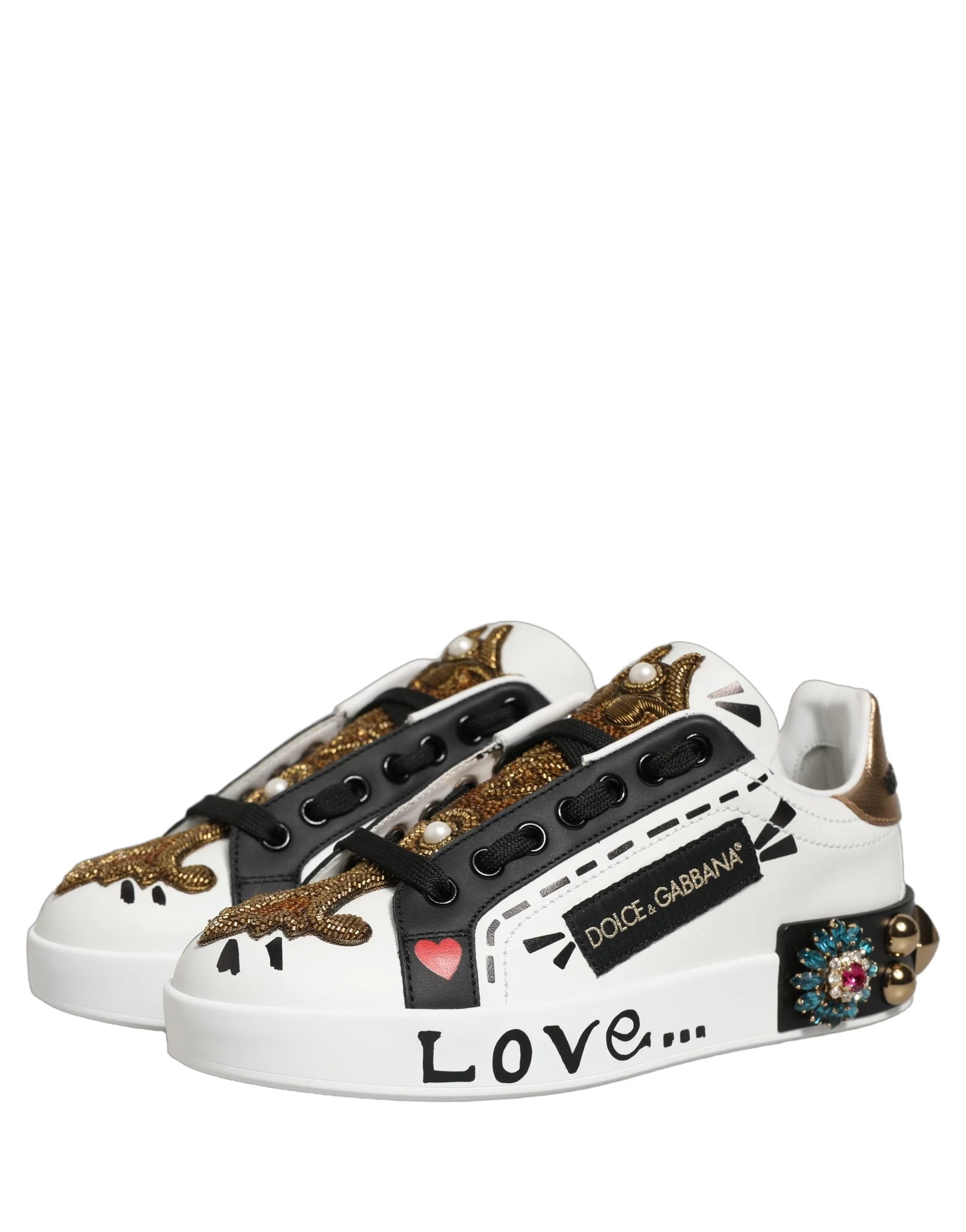 Dolce & Gabbana Fehér, aranycsatossal díszített Portofino sportcipők - EU35/US4.5