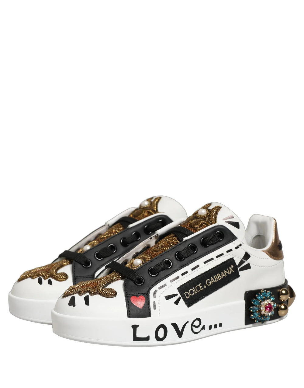 Dolce & Gabbana Fehér, aranycsatossal díszített Portofino sportcipők - EU35/US4.5