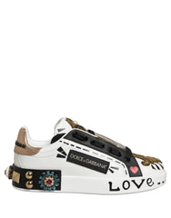 Dolce & Gabbana Fehér, aranycsatossal díszített Portofino sportcipők - EU35/US4.5