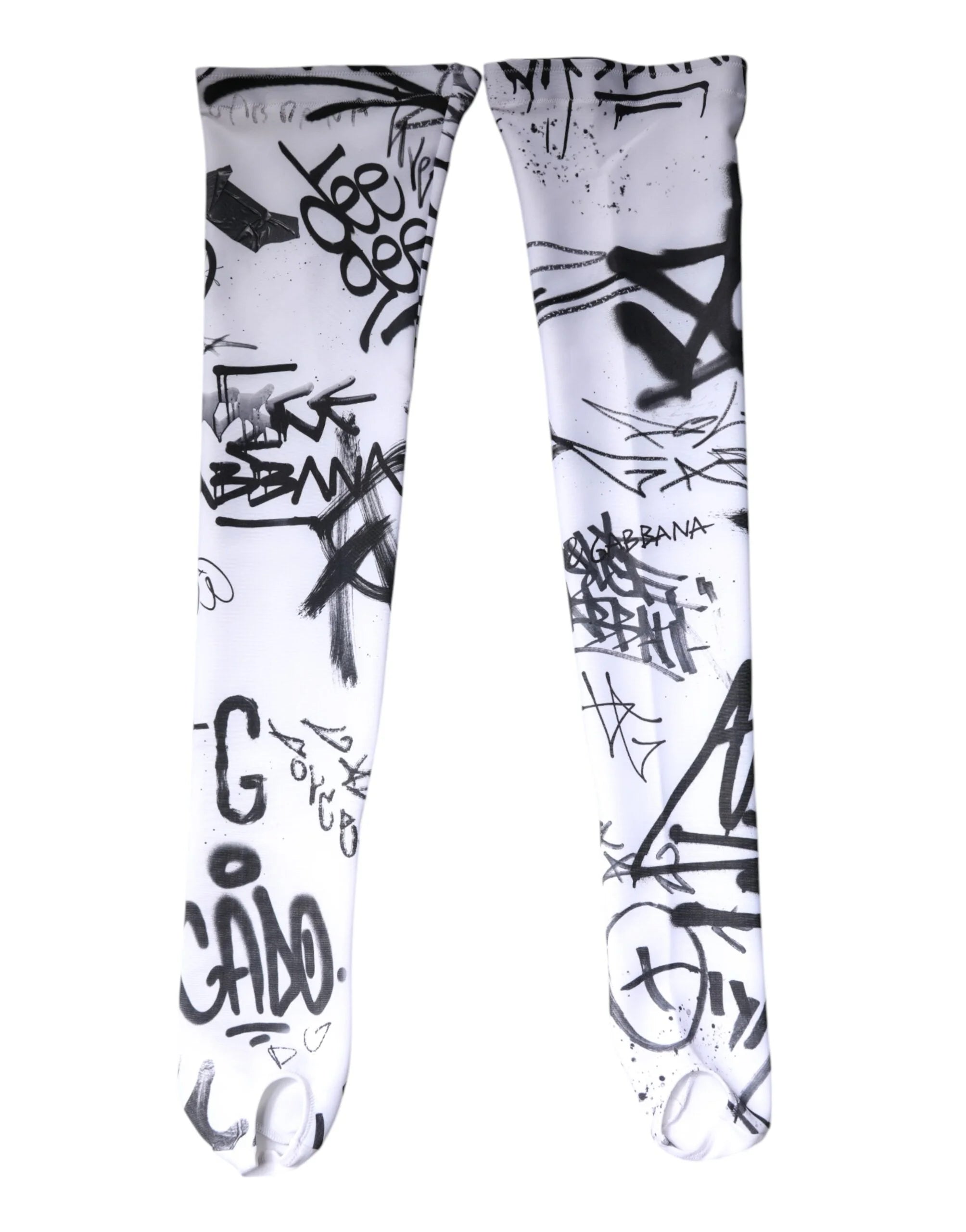 Dolce & Gabbana White Graffiti Cotton Over Calf Stockings Socks - S