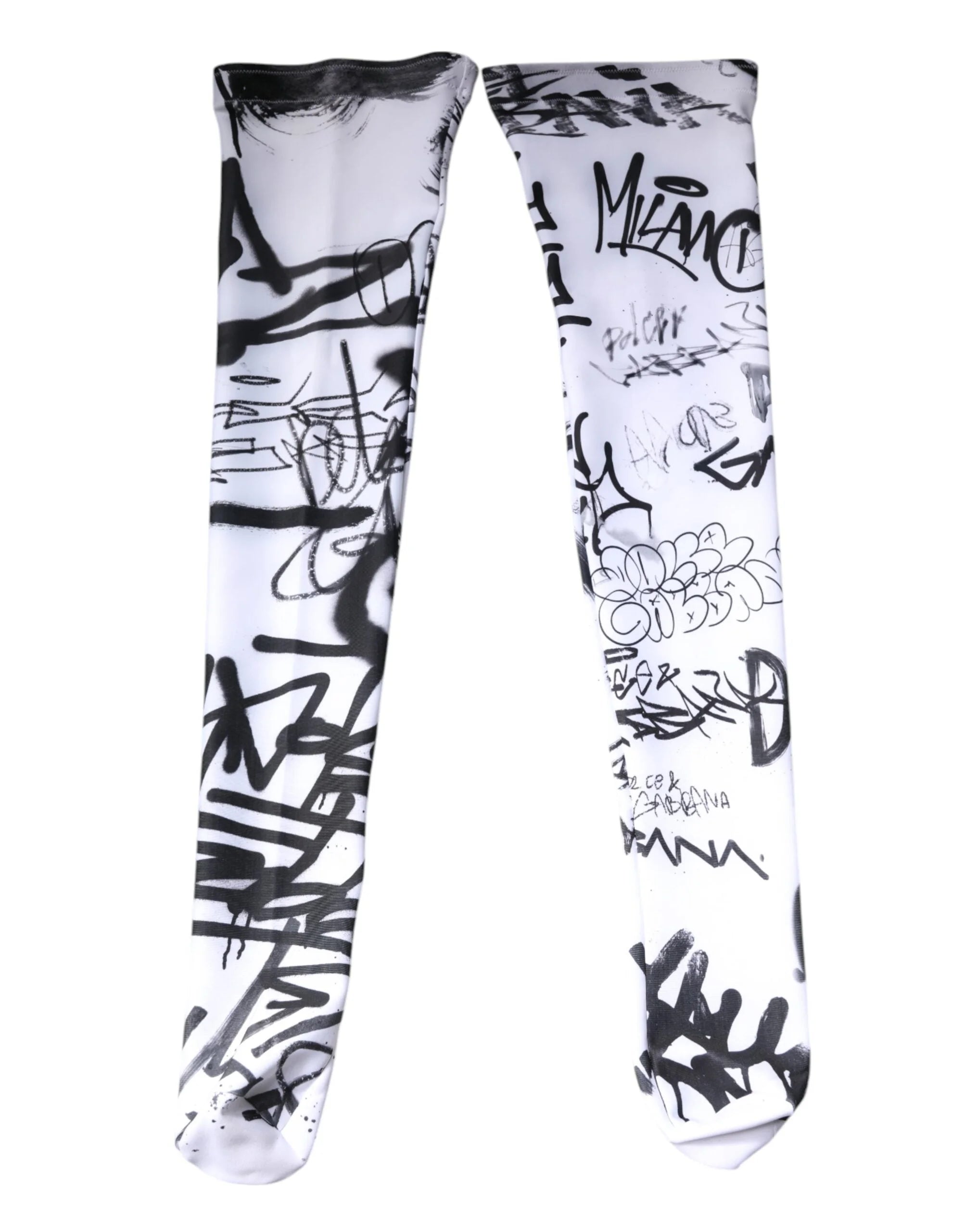 Dolce & Gabbana White Graffiti Cotton Over Calf Stockings Socks - S