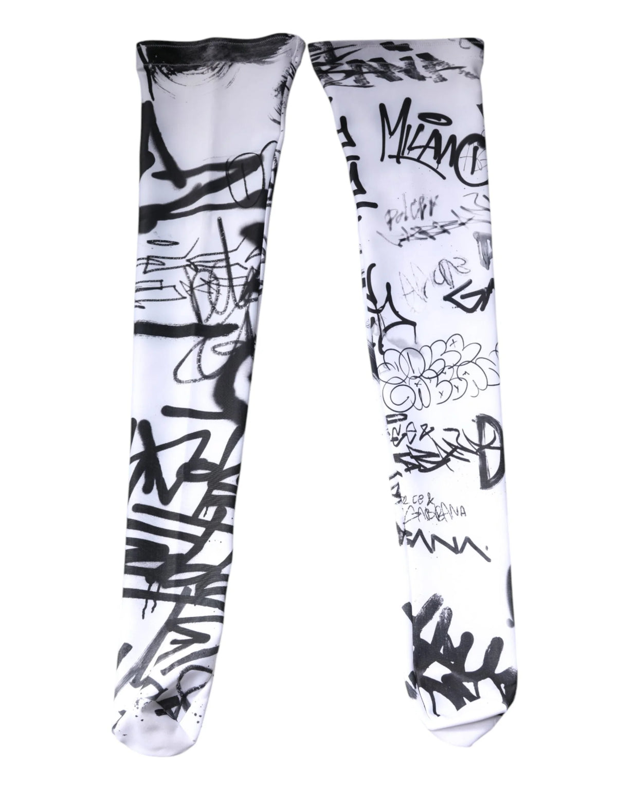 Dolce & Gabbana White Graffiti Cotton Over Calf Stockings Socks - S