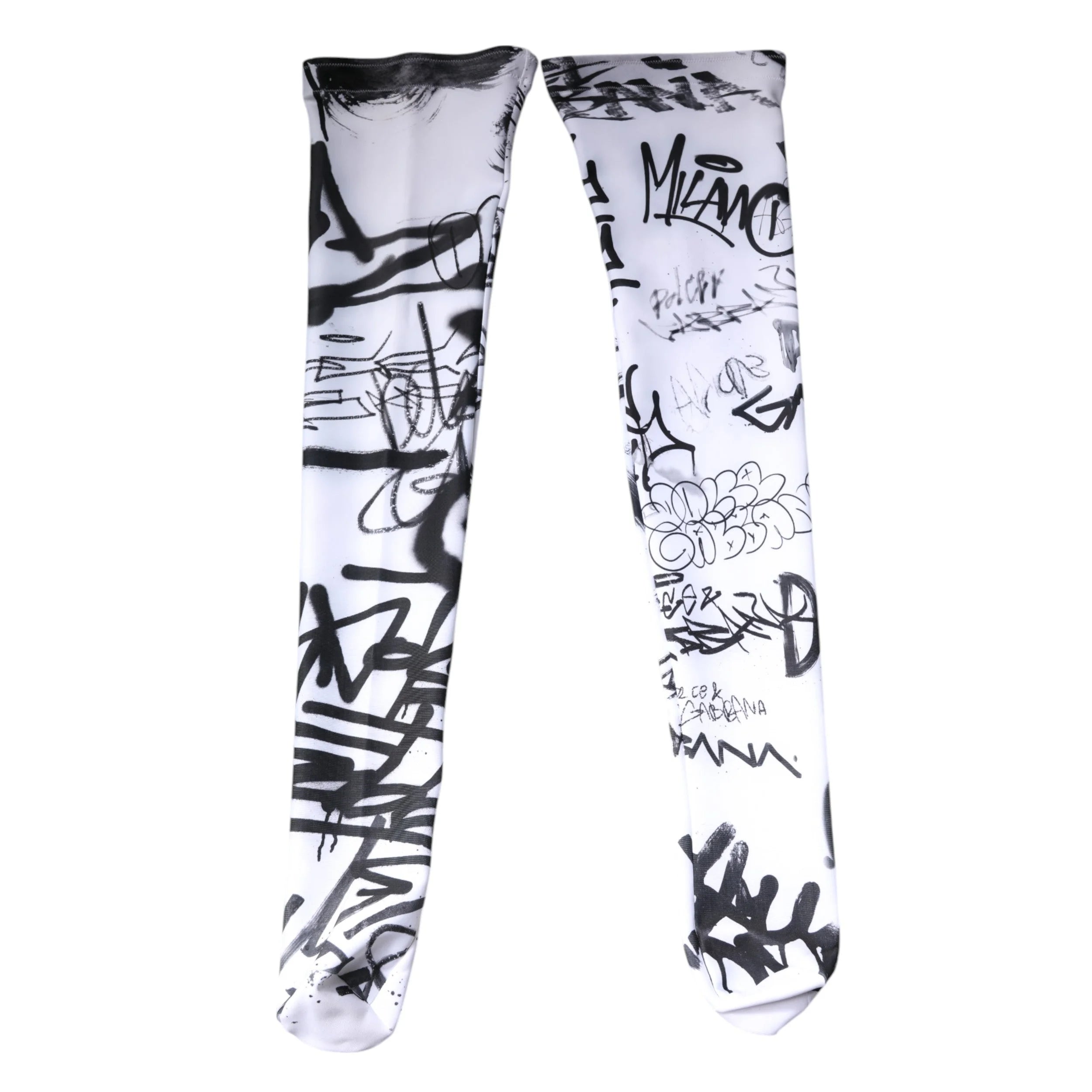Dolce & Gabbana White Graffiti Cotton Over Calf Stockings Socks - S
