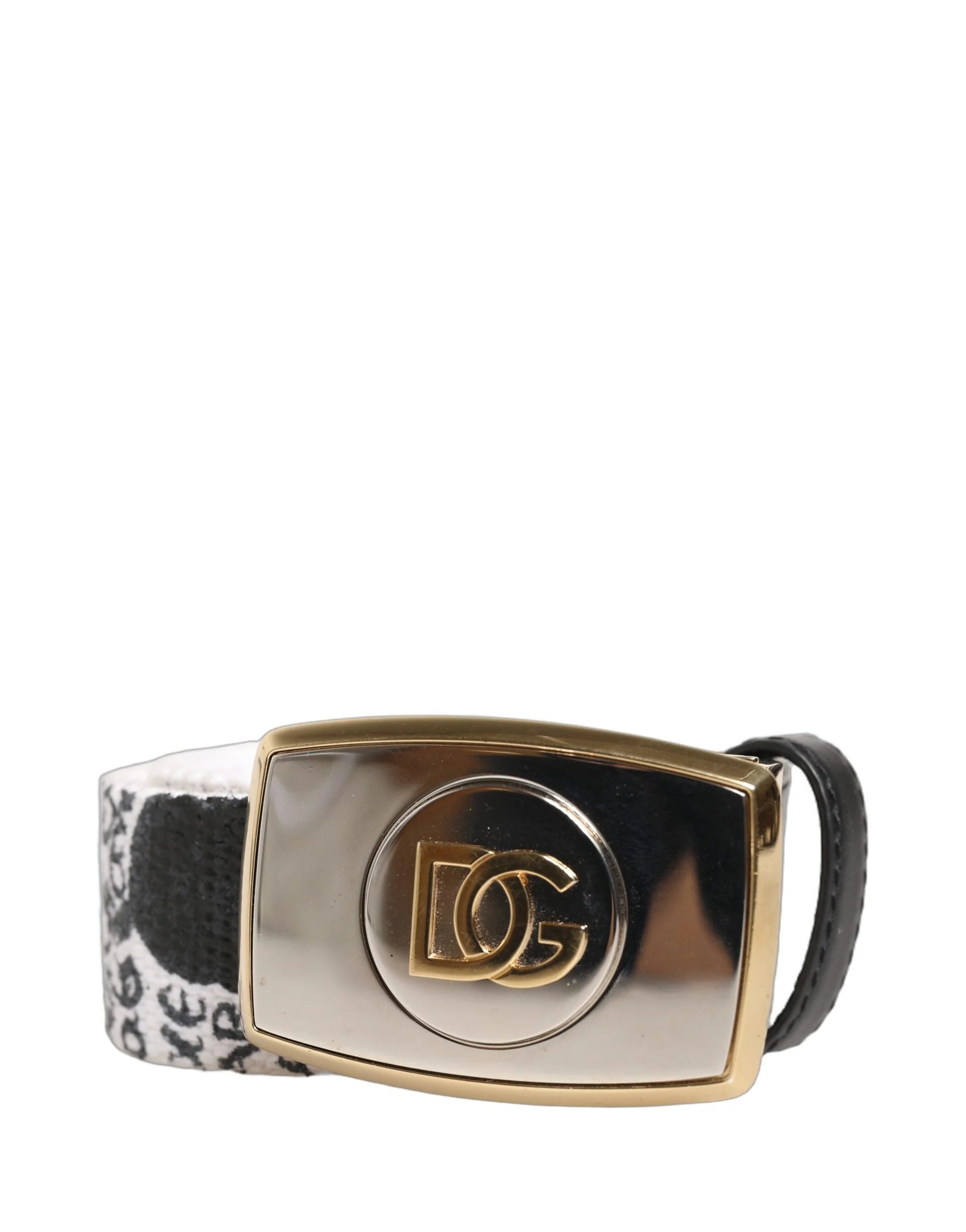 Cinto Dolce & Gabbana Branco com Estampa Graffiti, Fivela de Metal Dourado - 90 cm / 36 Polegadas - Cintos