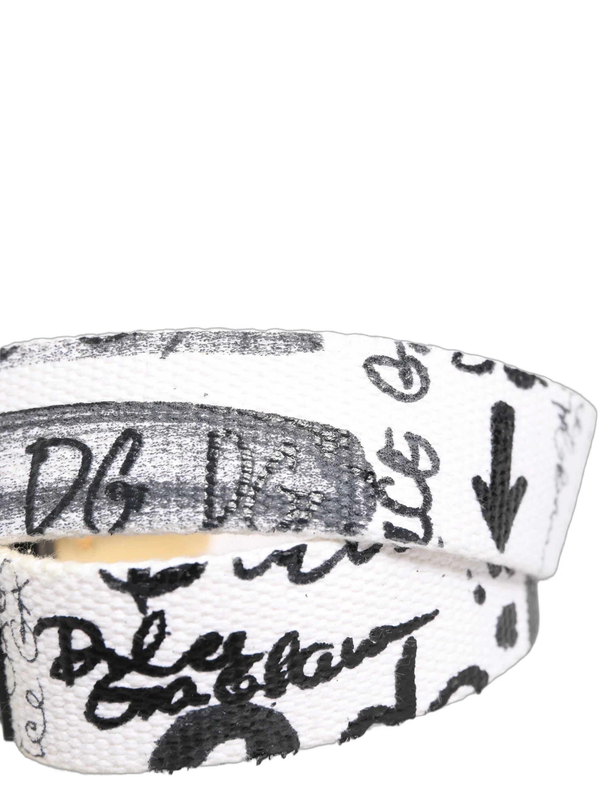 Cinto Dolce & Gabbana Branco com Estampa Graffiti, Fivela de Metal Dourado - 90 cm / 36 Polegadas - Cintos