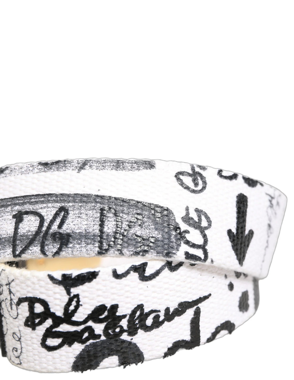 Cinto Dolce & Gabbana Branco com Estampa Graffiti, Fivela de Metal Dourado - 90 cm / 36 Polegadas - Cintos