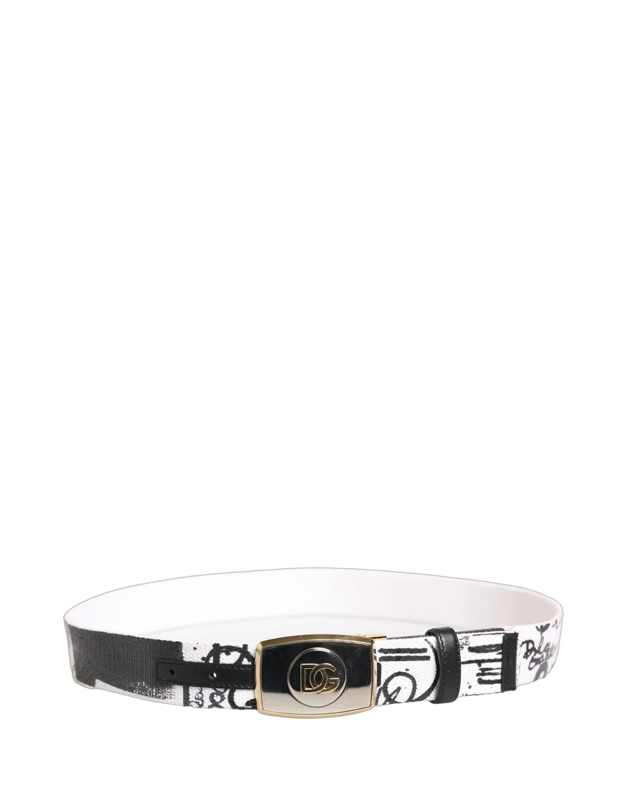 Cinto Dolce & Gabbana Branco com Estampa Graffiti, Fivela de Metal Dourado - 90 cm / 36 Polegadas - Cintos