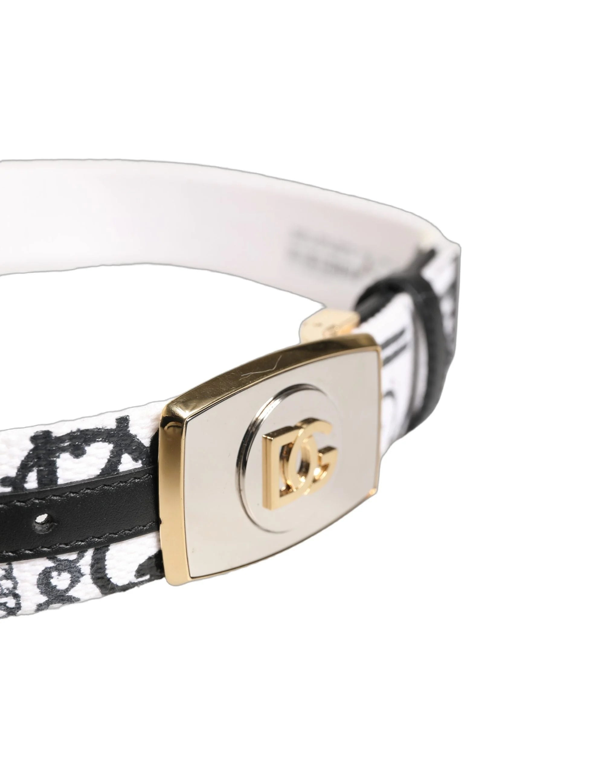 Cinto Dolce & Gabbana Branco com Estampa Graffiti, Fivela de Metal Dourado - 90 cm / 36 Polegadas - Cintos