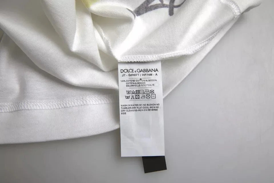 Dolce & Gabbana White Graphic Cotton Short Sleeves Men T-shirt - IT44 | XS - T-Shirts
