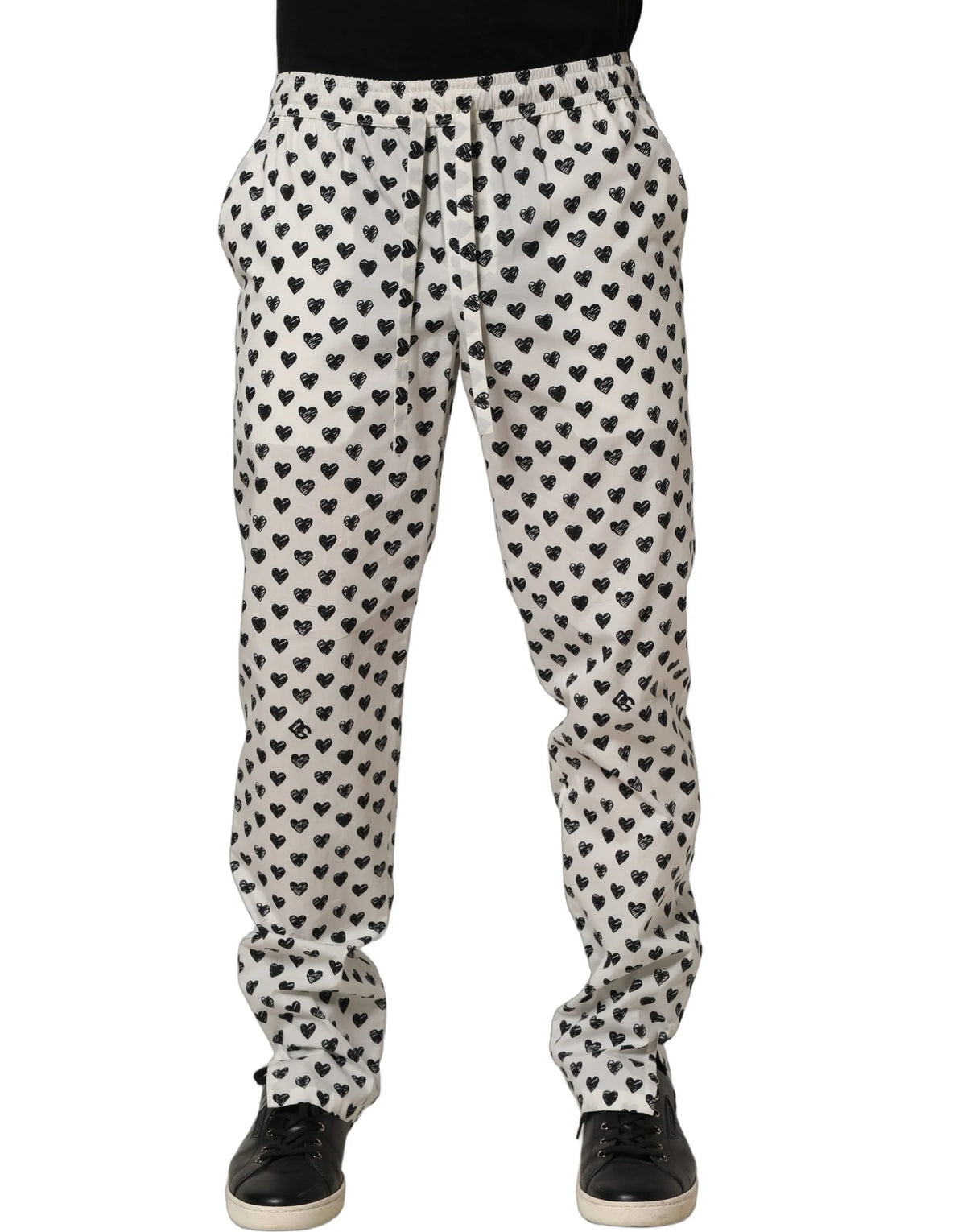 Dolce & Gabbana White Graphic Heart Print Men Trousers Pants - IT48 | M