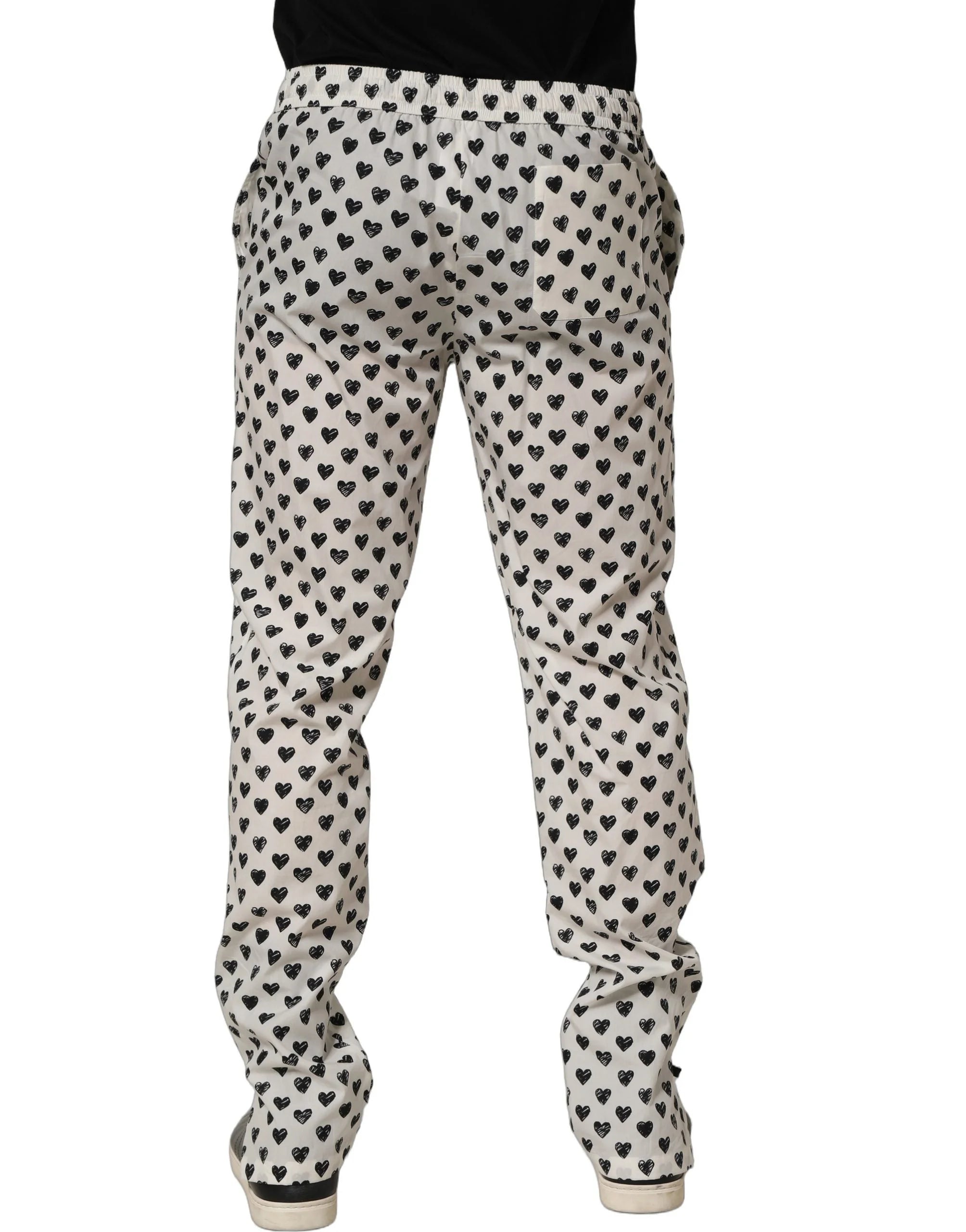 Dolce & Gabbana White Graphic Heart Print Men Trousers Pants - IT48 | M