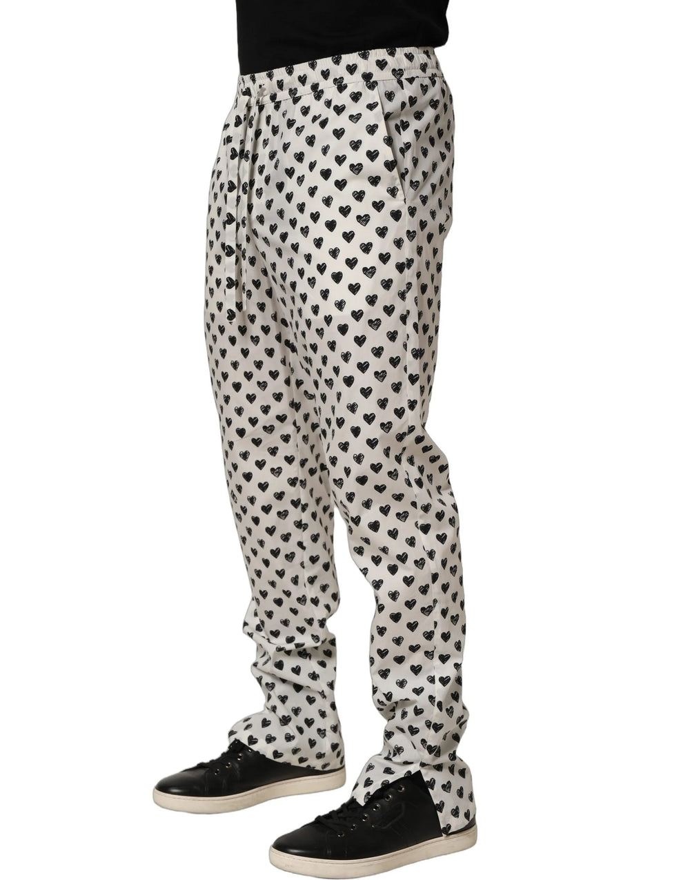 Dolce & Gabbana White Graphic Heart Print Men Trousers Pants - IT48 | M