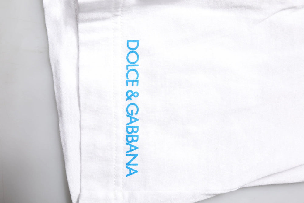 Dolce & Gabbana White Graphic Print Cotton Crew Neck T-shirt - IT38 | XS - T-Shirts