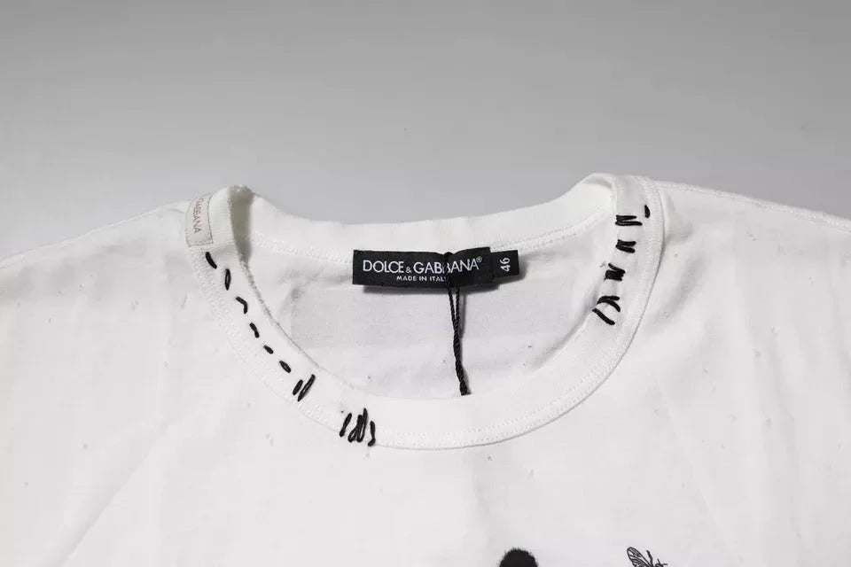 Dolce & Gabbana White Graphic Print Cotton Crew Neck T-shirt - IT46 | S - T-Shirts