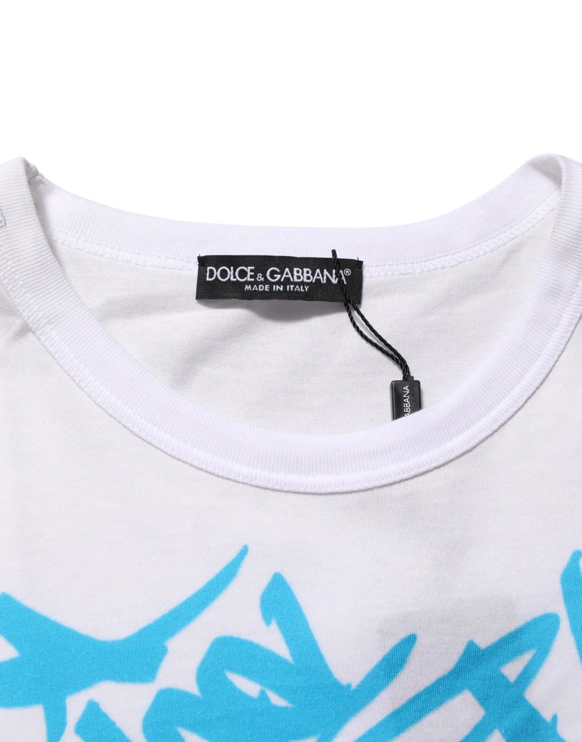 Dolce & Gabbana White Graphic Print Cotton Crew Neck T-shirt - IT48 | M - T-Shirts